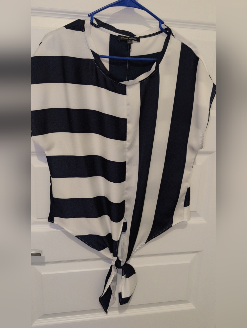 Banana Republic Navy and White Striped Tie-Front Blouse
